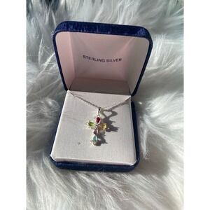 Sterling Silver 18in Chain Multi Colored‎ Cross Religious Necklace